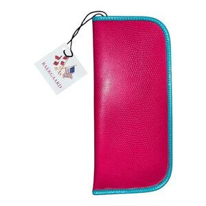 Baekgaard Genuine Leather Eyeglass Case Azalea Pink & Turquoise NWT